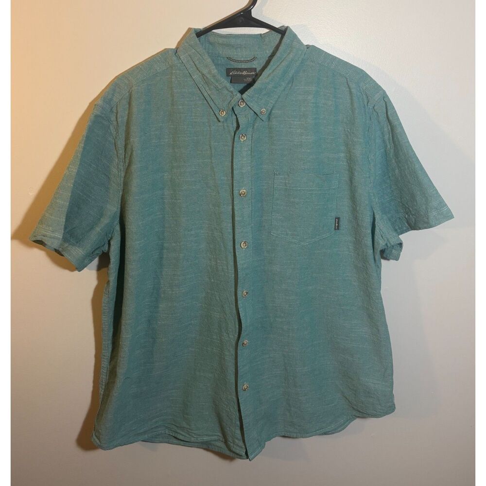 Eddie Bauer Men’s XXL Teal Green Short‑Sleeve Button‑Down Shirt – Lightweight
